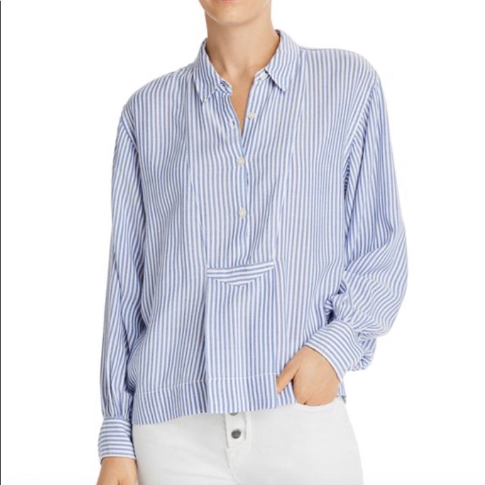 CURRENT/ELLIOT The Emmy Blue Striped collared Long Sleeves Blouse Size 0